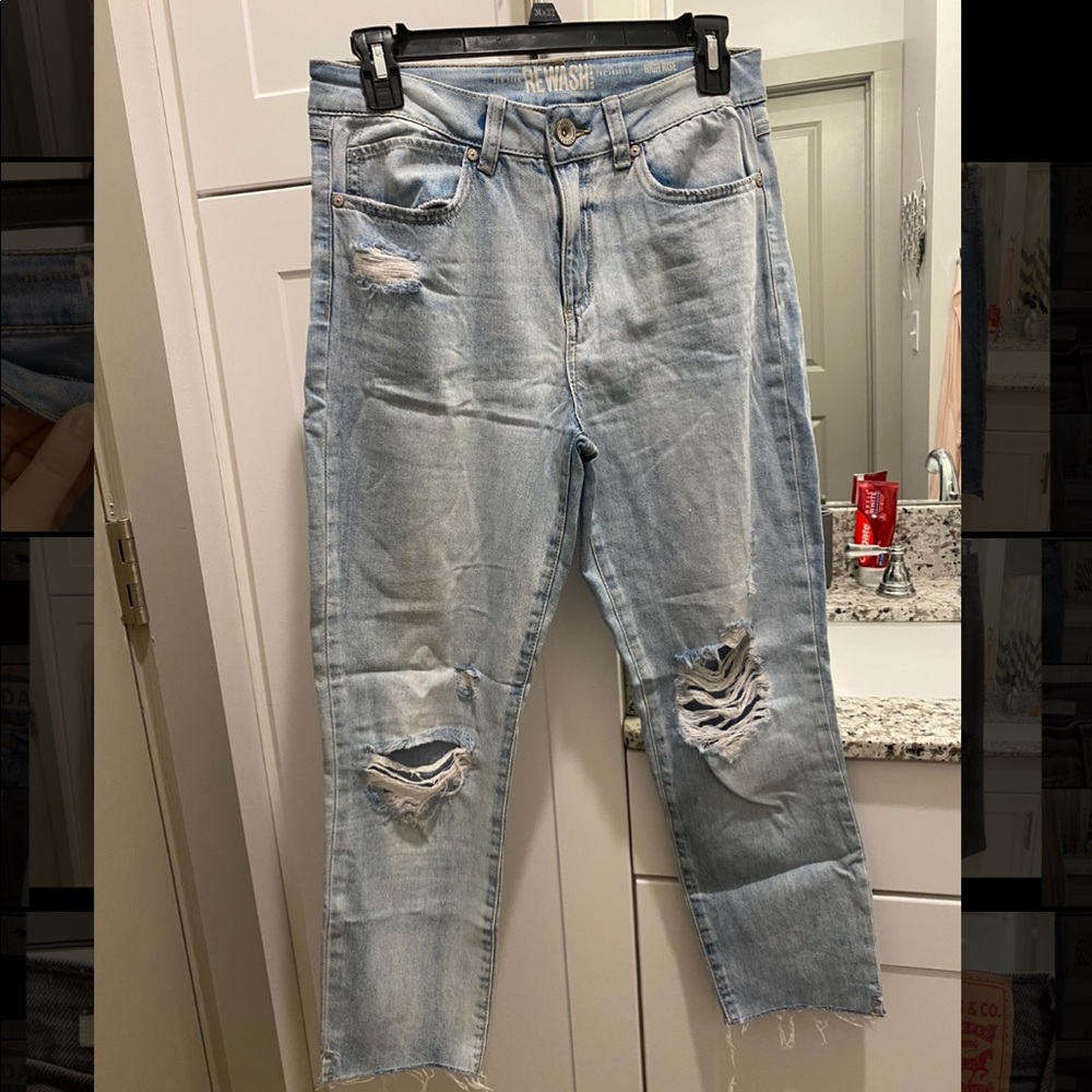 Rewash brand size 5 light wash denim straight leg/skinny jeans, raw hem
